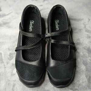 Skechers Women's Black Strap Flats